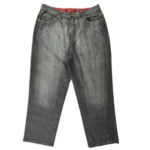Vintage Koman Y2K Baggy Skater Wide Leg Jeans Men's 38x32 Gray Blk Distressed